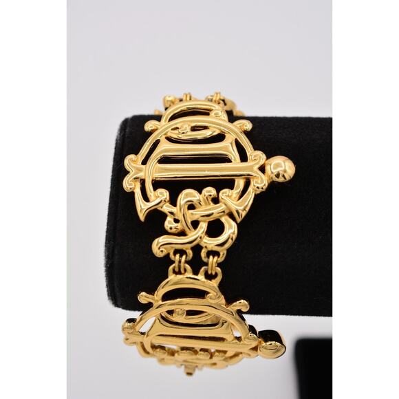 Christian Dior Vintage Logo Bracelet Script Insignia Gold Germany Signed Bin8
